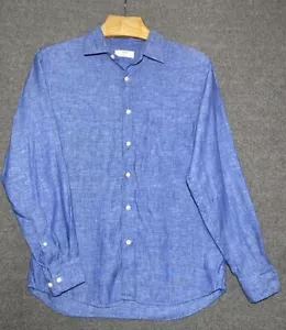 Camisa de lino Uniqlo 1005 para hombre azul medio abotonada manga larga playa transpirable - Imagen 1 de 9