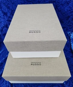 Francesco Russo VACÍO Beige Lino Cepillado Tapa Regalo Almacenamiento Cajas Zapatos Lote de 2 - Imagen 1 de 15