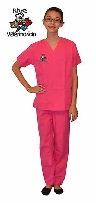 Exfoliantes veterinarios personalizados para niños rosa intenso con diseño de bordado veterinario futuro Foto 1 de 4