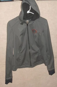 Graue Harley Davidson Motorrad Kapuzenjacke mit durchgehendem Reißverschluss für Damen, Größe Large - Bild 1 von 4