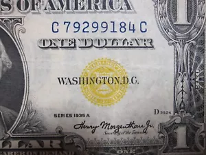 1935A $1 North Africa Yellow Seal Silver Certificate C79299184C - Picture 1 of 11
