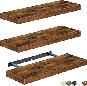 Floating Wood Shelves 3Pcs Wall Mounted for Bathroom Bedroom Living Rustic Brown - Picture 1 of 10