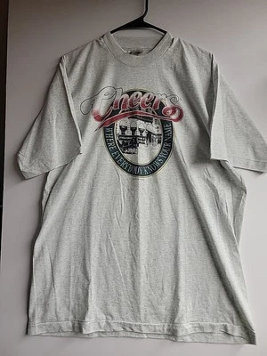 Camiseta vintage de los años 90 manchada CHEERS puntada única gris XL 23x30,5 FOTL  Foto 1 de 4