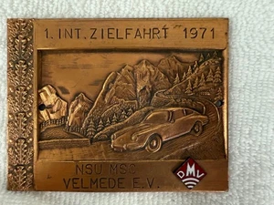 Vintage Porsche/NSU 1971 Grille Badge "1. Int. Ziefahrt" Intl. Dest. Drive - Bild 1 von 5