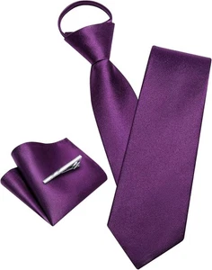 Corbatas con cremallera YOHOWA para hombre lisas preatadas con clip púrpura extra oscuro - Imagen 1 de 4