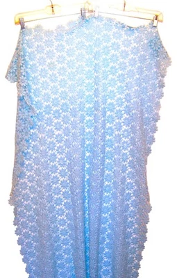 Hand Embroidered Throw Blanket Flowers Blue 55" x 34" Very Pretty - Image 1 of 3