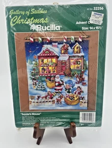 Vintage Bucilla Schmuck Filz Adventskalender Set Weihnachtsmann Haus 14x15,5 32256 - Bild 1 von 9