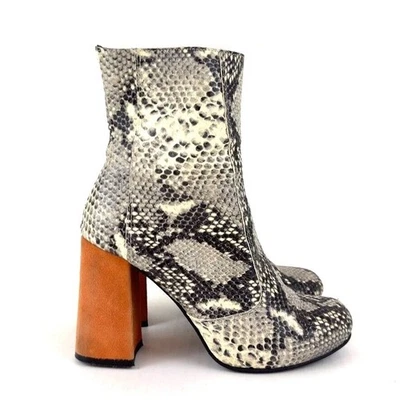 Shelly's London Snake Print Leather Chunky Block Heel Boots Spain EU 38 US 7.5 - Image 1 of 4