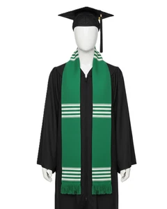 Green White Graduation Stole, Authentic African Kente made in Ghana - Picture 1 of 2