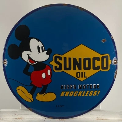 Sunoco Enamel Sign - Ø 50cm (19.7") - Rare Vintage Oil Gas Station Service Decor - Image 1 of 4