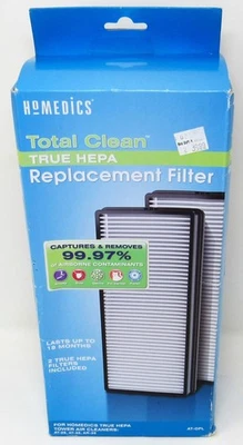Paquete de 2 filtros de repuesto de purificadores de aire de torre HEPA True de HoMedics Total Clean nuevos Foto 1 de 4