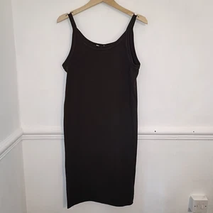 H&M Womens Dress BNWT Brown Size L UK 12 14 Ribbed Midi Cotton Mix Stretch - Picture 1 of 9