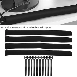4Pcs Cord Organizer Management Sleeve Kabelabdeckung Mit Reißverschluss Sch CH - Afbeelding 1 van 24