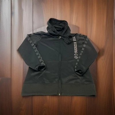 Vintage Y2K Fox Riders Womans L Large Solid Black Full Zip Pocket  Hoodie - Image 1 of 4