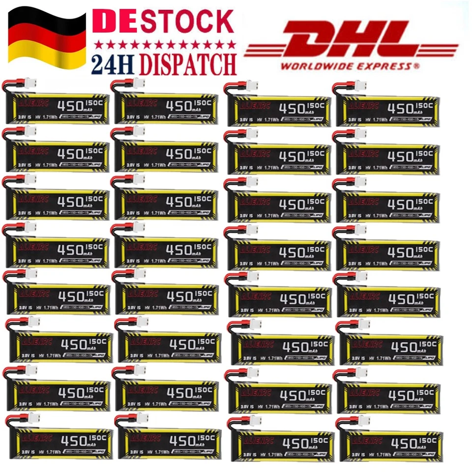 32 PCS ALIENRC 1S HV 3.8V Lipo Battery 450mAh 150C BT2.0 Plug for RC Helicopter - Bild 1 von 4