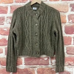 Cotton On Cardigan Womens XS Taupe Brown Cable Knit Boucle Cropped Button Up - Picture 1 of 9