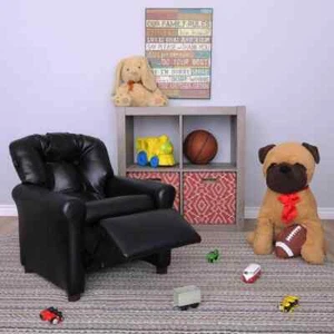 Traditional Kids Recliner, Toddler Ages 1-5 Years, Pu Faux Leather in Black - Picture 1 of 4