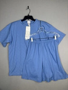 Vintage 90s Blouse Shorts Set Women’s OSFA M/L? Blue Tshirt Relaxed Fit USA 4199 - Picture 1 of 17