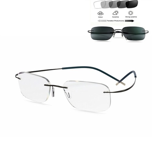 Titan Randlos Rechteckig Photochrome Lesebrille Flexibel Herren Damen 0 bis +3,5