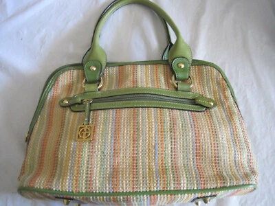 Cartera/bolso de mano Giani Bernini ~ bronceado/multicolor con adornos de cuero verde ~ LBDCI Foto 1 de 4