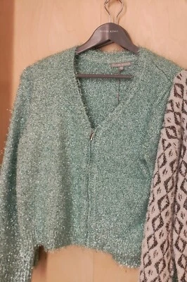 Oliver Bonas,12, mint green zip boxy cardigan, tinsel shimmer! - Image 1 of 4