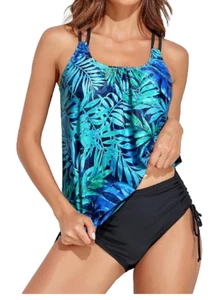 Holipick Two Piece High Neck Tankini Top Swimsuit W/Tummy Control Bottoms Sz S - Picture 1 of 3