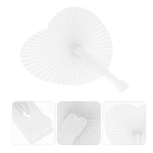 20 Pezzi Ventagli Bianchi Carta Portatile Manico Plastica Pieghevole a Forma di Cuore - Foto 1 di 12