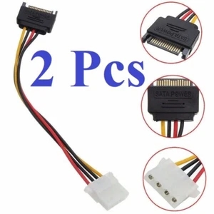 2 x Male Female 4-pin Power Drive Adapter adaptor Cable to Molex IDE SATA 15-pin - Picture 1 of 8