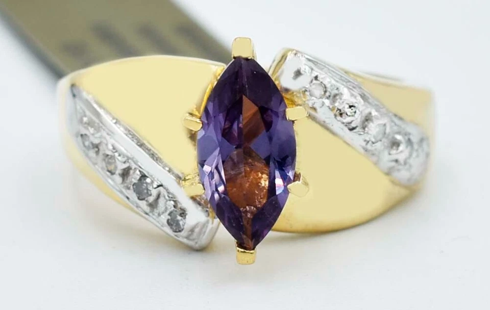 AAA ALEXANDRITE 1.89 Cts & GENUINE DIAMONDS RING 10K YELLOW GOLD - New With Tag - Image 1 of 3