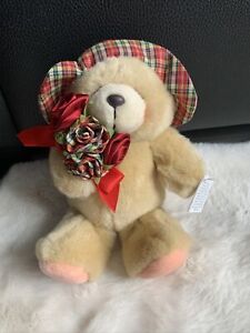 Forever Friends Plush Soft Toy New 8” Vintage 1990s Tartan Hat And roses