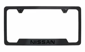 Soporte para matrícula de metal zinc negro sobre negro Nissan Wordmark 2 orificios - Imagen 1 de 5