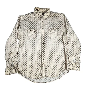 VTG Wrangler Long Sleeve Button Shirt Pearl Snap Shirt Mens XLarge Cream AOP - Picture 1 of 10