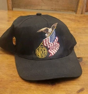 Vintage NRA Hat Cap Bald Eagle American Flag Black Snap Back & Pin USA Made - Picture 1 of 8