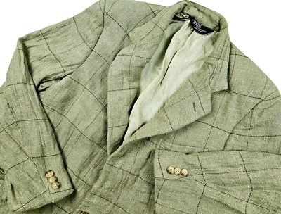 *HOT VTG Men's POLO RALPH LAUREN FORRO PLAID WOOL SILK BEIGE BLAZER Jacket 42L S - Image 1 of 4