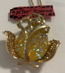 Betsey Johnson Halskette BEAUTY BEAST Rose Tulpe PINK Blätter Gold Kristalle - Bild 1 von 12