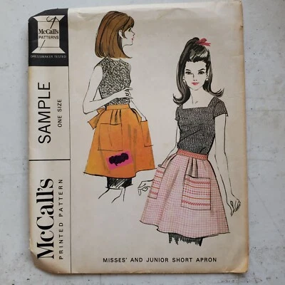 Vtg McCalls Pattern Short Tie Back Apron Pockets Easy to Make One Size CUT 1966 - Image 1 of 4