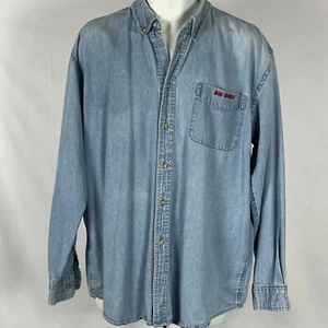 Big Dogs Mens Button Up Denim Shirt Sz L Long Sleeve Embroidered Back - Picture 1 of 6