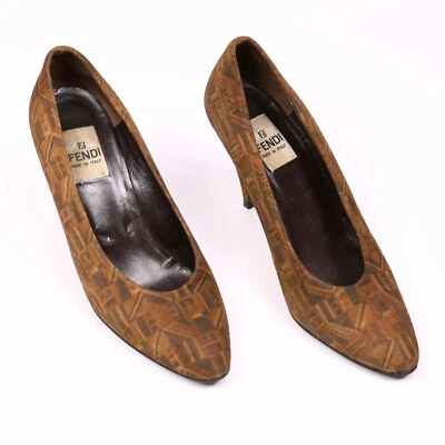 Zapatos de salón Fendi vintage marrón gamuza cono tacones talla EU 37 / US 7 Foto 1 de 4
