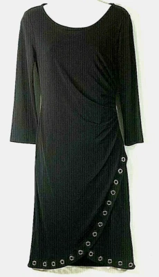 INC Dress Size Small Black Jersey 3/4 Sleeve Gold Rivets Embellished Gold Zipper - Image 1 of 4