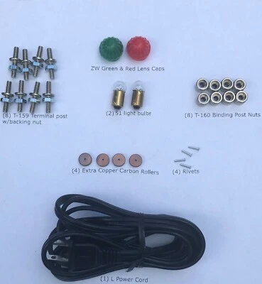 Lionel ZW Transformer Repair Kit  (L cord,T-159, T-160,lens caps Bulbs & rollers - Image 1 of 4