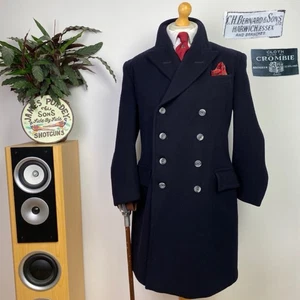 CROMBIE (40R) Bespoke Double Breasted Wool Greatcoat Overcoat Jacket Military - Picture 1 of 23