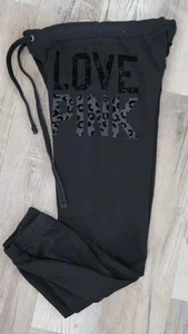 Vintage Y2k Victoria Secret Pink Jogger Sweatpants Extra Small Leopard Black Xs - Picture 1 of 9