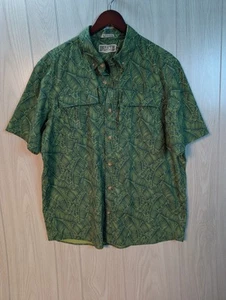 Duluth Untucked Vented Short Sleeve Button Mens Large Green Palm Leaf Design  - Picture 1 of 6