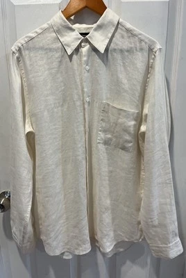 Theory Men’s Ivory Precise Linen Twill Button Down Size L MSRP $225 - Image 1 of 4