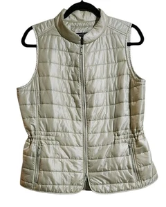 Lafayette 148 NY Vest Green Quilted Medium Zip Up Pockets Lightweight Versatile - Picture 1 of 9