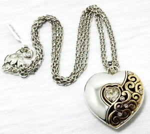 Brighton ECSTATIC HEART NWT Silver & Gold Convertible Reversible Statemnt Locket - Picture 1 of 4