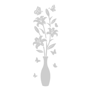 Jarrón lirios letrero plateado acrílico espejo pegatinas de pared para sala de estar 59,05x18... - Imagen 1 de 9