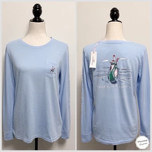 Vineyard Vines Jake hellblau Urlaub Weihnachten Golftasche Langarm T Small - Bild 1 von 11