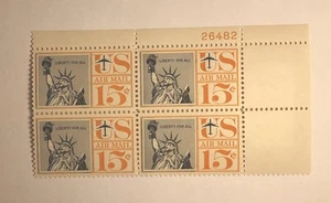 US 15 cent Statue of Liberty Air Mail 1959, Scott C58, block of 4, MNH/OG/VF. - Picture 1 of 1