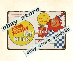 Insegna latta anni 50 gelato LATTE ABBONDANZA PIACERE CLOWN MITCHELLS KIRKSVILLE MO - Foto 1 di 4